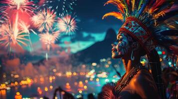 AI generated A festive Rio de Janeiro carnival setting, alive with samba rhythms photo