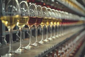 AI generated a row of wine glasses lined up in rows photo