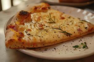 AI generated a slice of pizza with herbs in it photo