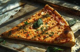 AI generated a slice of pizza with herbs in it photo