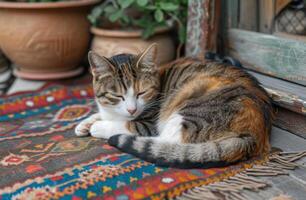 AI generated cat on rug, in the style of animals photo