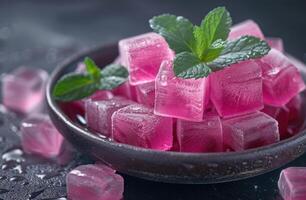 ai generado rosado chicle con hielo y menta foto