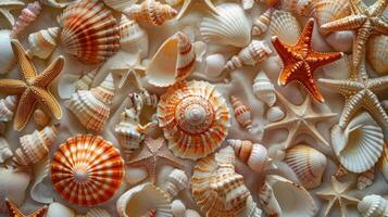 AI generated Abstract background made of shells of different shapes and sizes, top view photo