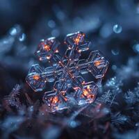 AI generated Beautiful bright macro photography of a snowflake photo