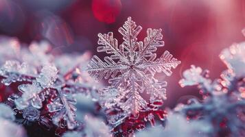 AI generated Beautiful bright macro photography of a snowflake photo