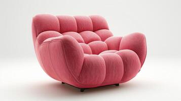 AI generated Beautiful modern soft volumetric armchair with rounded shapes in curly pink color isolated on white photo