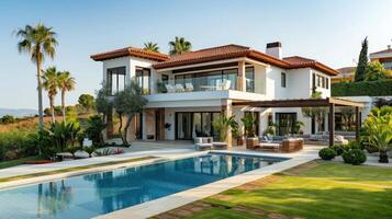ai generado hermosa moderno villa en Mediterráneo estilo foto