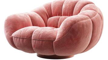 AI generated Beautiful modern soft volumetric armchair with rounded shapes in curly pink color isolated on white photo