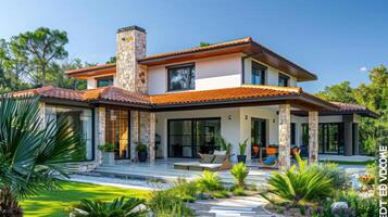 AI generated Beautiful modern villa in Mediterranean style photo