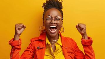 AI generated Exuberant woman celebrating success photo