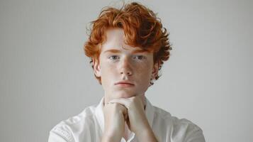 AI generated Serene red-haired young man with freckles photo