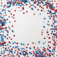 AI generated Concept of a Public Holiday in the USA. An aerial shot captures an empty space enclosed by red, white, and blue star photo