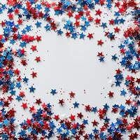 AI generated Concept of a Public Holiday in the USA. An aerial shot captures an empty space enclosed by red, white, and blue star photo