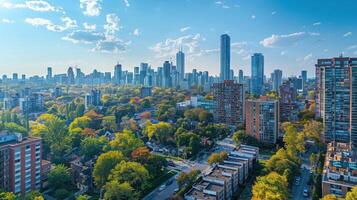 AI generated Dynamic aerial view of a bustling urban landscape, captured from a high vantage point photo