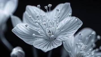 ai generado sorprendentes macro Disparo de un delicado flor en lleno floración, exhibiendo intrincado detalles foto