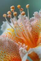 AI generated Striking macro shot of a delicate flower in full bloom, showcasing intricate details photo