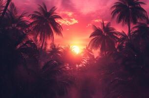 AI generated dramatic sunset over palm trees photo