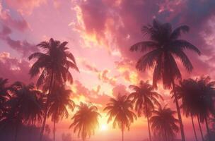 AI generated dramatic sunset over palm trees photo