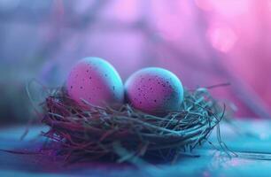 AI generated easter eggs in a nest on a table photo