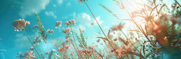 AI generated flowers and grass in the spring time photo