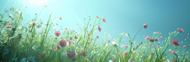 AI generated flowers and grass in the spring time photo