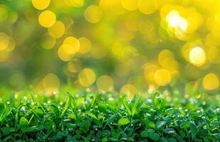 AI generated green grass with bokeh background grass background photo