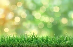 AI generated green grass with bokeh background grass background photo