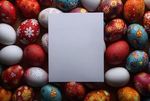 AI generated red and white easter eggs with the blank sheet photo