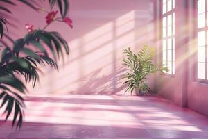 AI generated A studio background featuring an abstract pink color gradient, ideal for product presentations photo