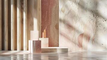 AI generated Natural beauty podium backdrop featuring an empty cube box for displaying cosmetic products photo