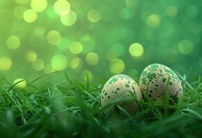 AI generated easter eggs in grass with colors green color photo