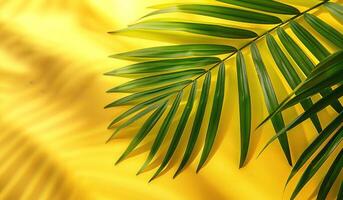 AI generated fresh palm leaves on a yellow background photo