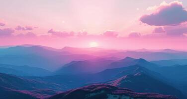 AI generated mountain view at sunset in the mountains photo