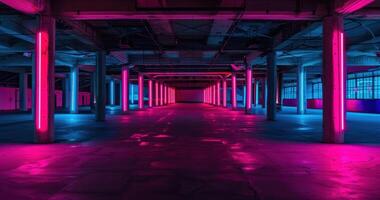 AI generated neon lights in the dark of an empty space photo
