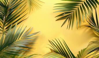 AI generated palm leaves on yellow background photo