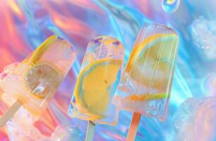 AI generated popsicles with lemon, lime and orange slices photo