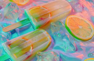 AI generated popsicles with lemon, lime and orange slices photo