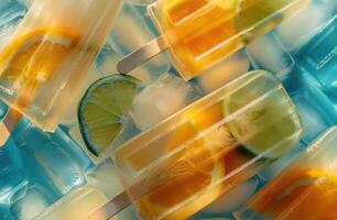 ai generado Paletas de hielo con limón, Lima y naranja rebanadas foto