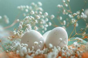 AI generated some white easter eggs and baby's breath photo