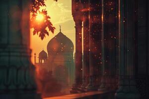 AI generated this photo has a mosque in the background