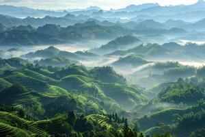 ai generado topografía de el hunan provincia, China niebla foto