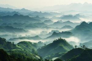 ai generado topografía de el hunan provincia, China niebla foto