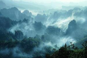 ai generado topografía de el hunan provincia, China niebla foto