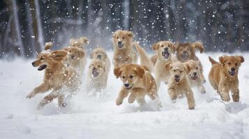 AI generated Puppies frolic in the snow, chasing each other with joyful barks photo