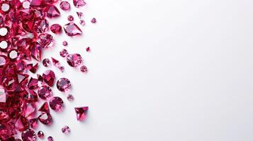 AI generated Ruby gemstones scattered on a white background with empty space in the center photo