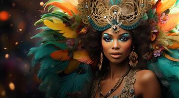 AI generated Vibrant Carnival Queen with Feather Headdress photo