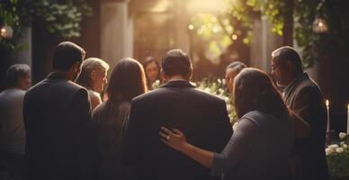 ai generado un familia reunión a recuerda un amado uno antes de su funeral foto