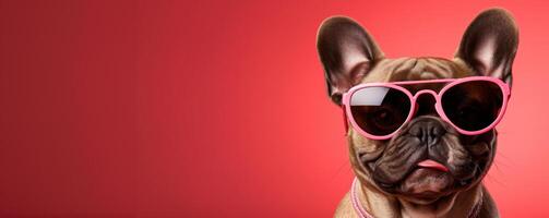 AI generated a dog is wearing red eyeliquor glasses photo