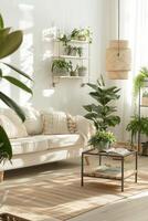 AI generated A minimalist living room adorned with indoor plants photo