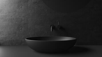 AI generated A sleek black basin set against a black plaster wall in a minimalistic bathroom photo